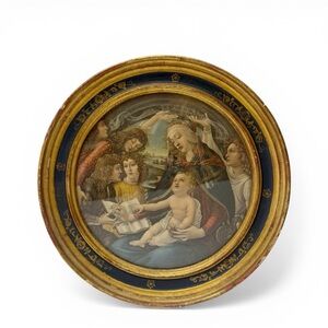 Vintage Madonna of the Magnificat Botticelli Giltwood Round Framed Print 10 1/2”